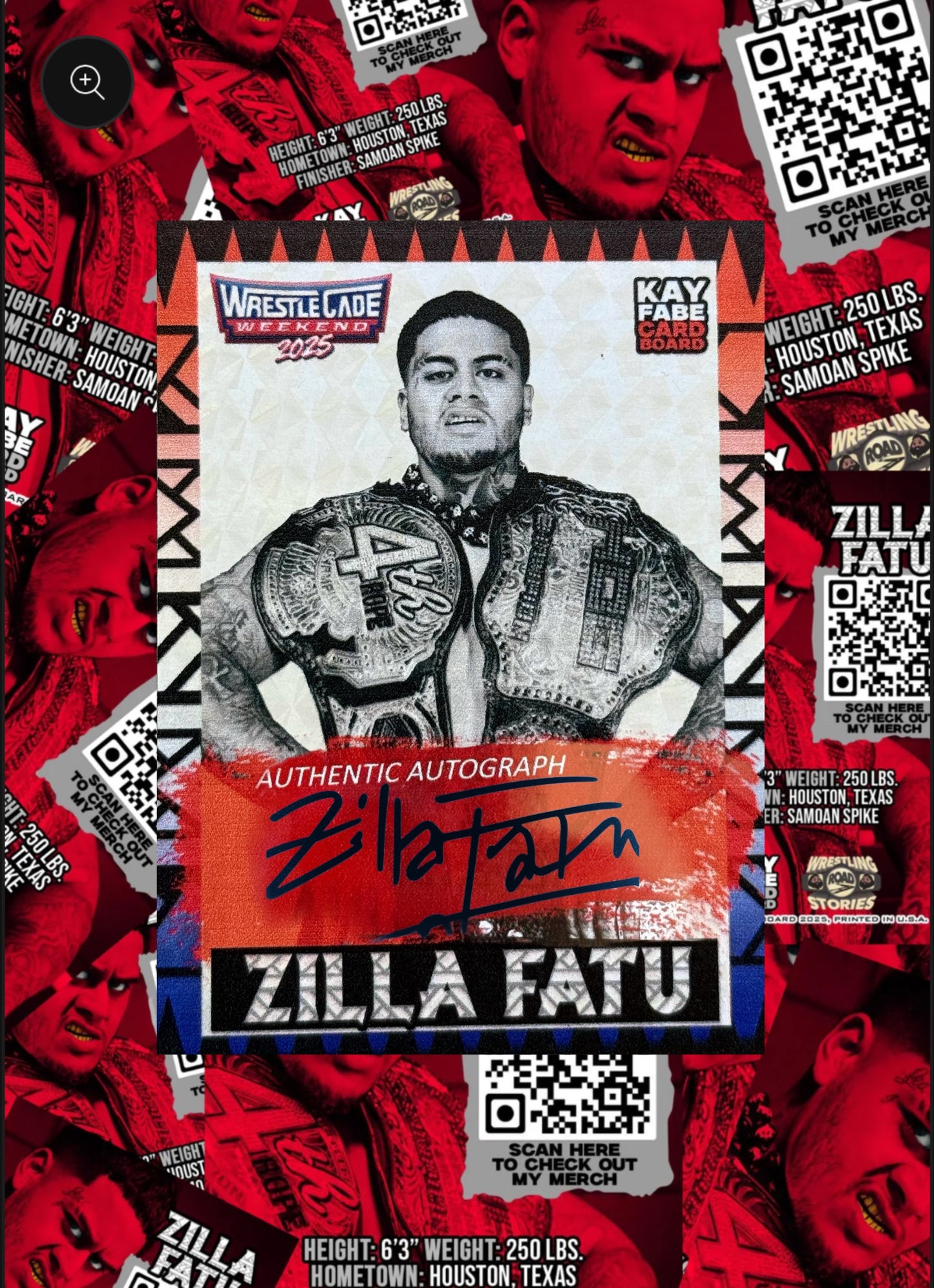 *HOLOGRAPHIC WRESTLECADE EXCLUSIVE* OFFICIAL ZILLA FATU TRADING CARD (Autographed)